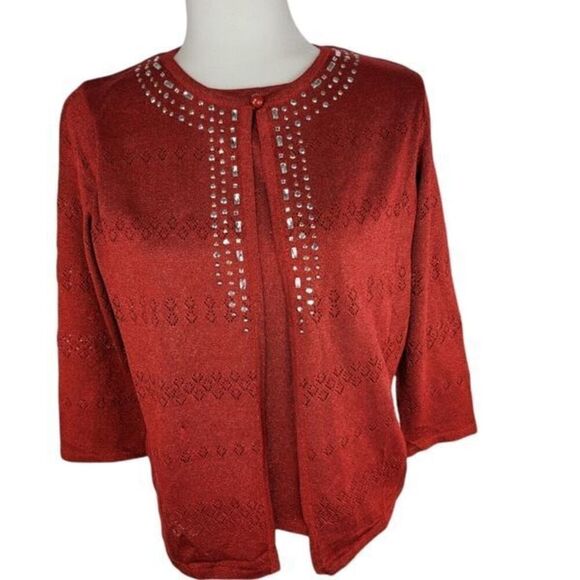 -Alfred Dunner Red layered Cardigan Medium - Picture 1 of 4